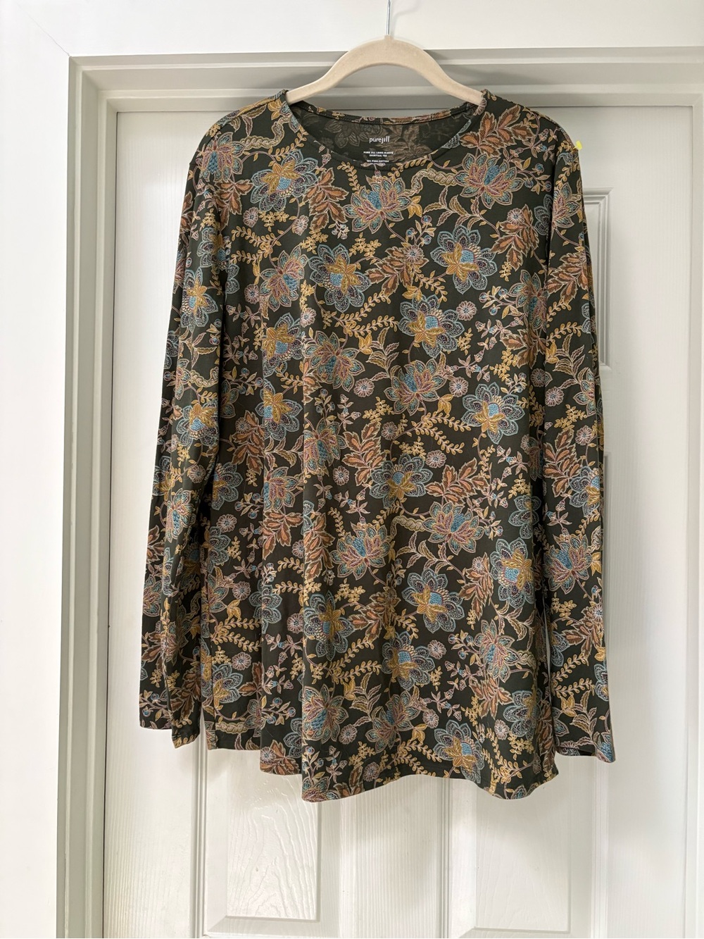 J. Jill Long-Sleeve Floral Tee with Blue and Tan Blooms